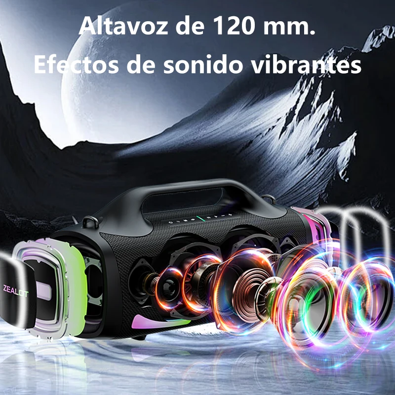 Altavoz inalámbrico Zealot S79 de 100 W, altavoz de subwoofer portátil para exteriores, calidad de sonido de alta fidelidad, emparejamiento dual, carga rápida, 24000 mAh. - imagen 3