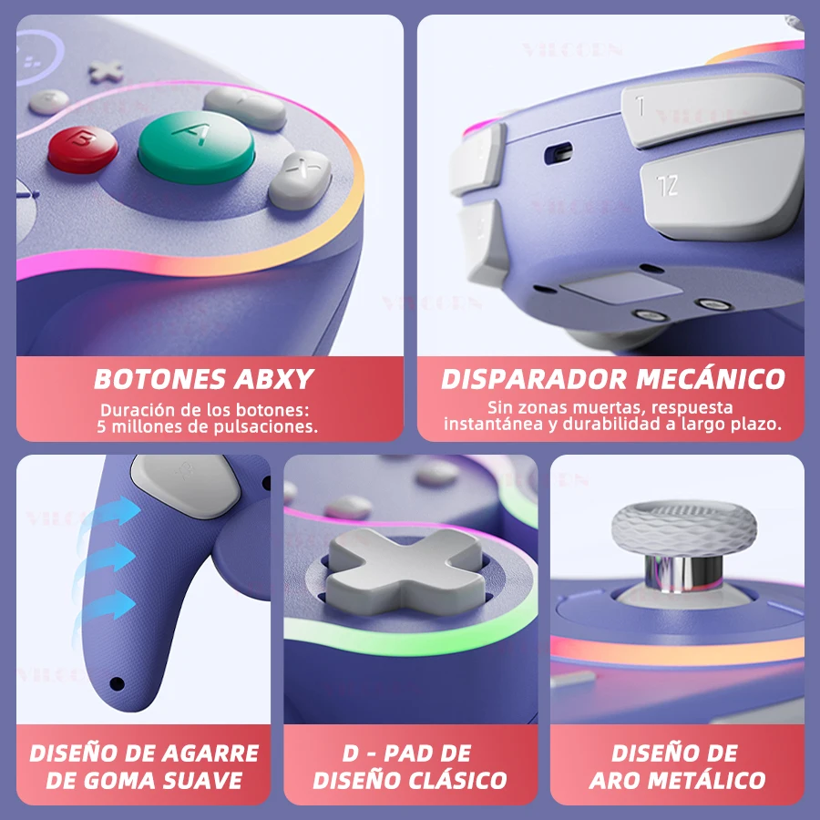 VILCORN Gamepad inalámbrico para Switch Pro BT controlador para Switch OLED/Switch Lite Joystick con luz RGB NGC apariencia Retro - imagen 5