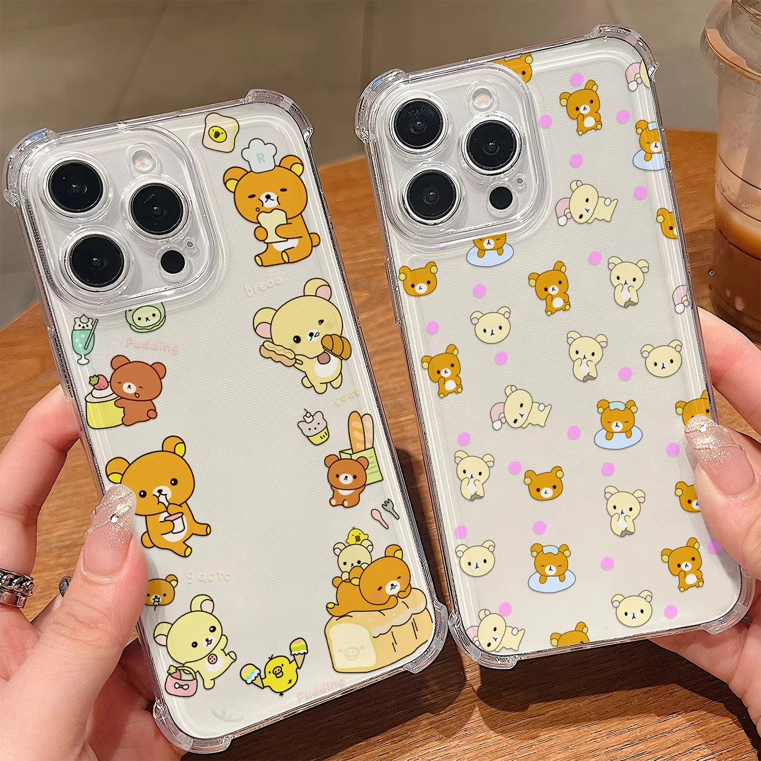 Funda de teléfono anticaída cuadrilátero Kawaii r-rilakkumas Bear para iPhone 17 Air 16 Pro Max 15 14 Plus 13 12 11 Pro cubierta a prueba de golpes