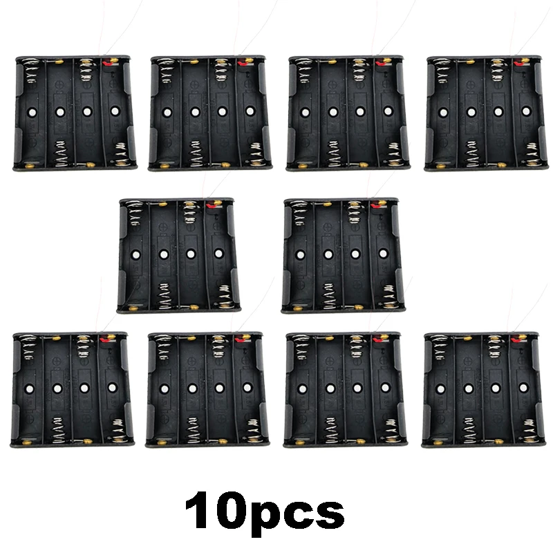 Caja de almacenamiento de pilas AA de 4 ranuras de plástico negro, contenedor de soporte de Clip para baterías DIY con cable de 2 pines q1, 10 Uds.