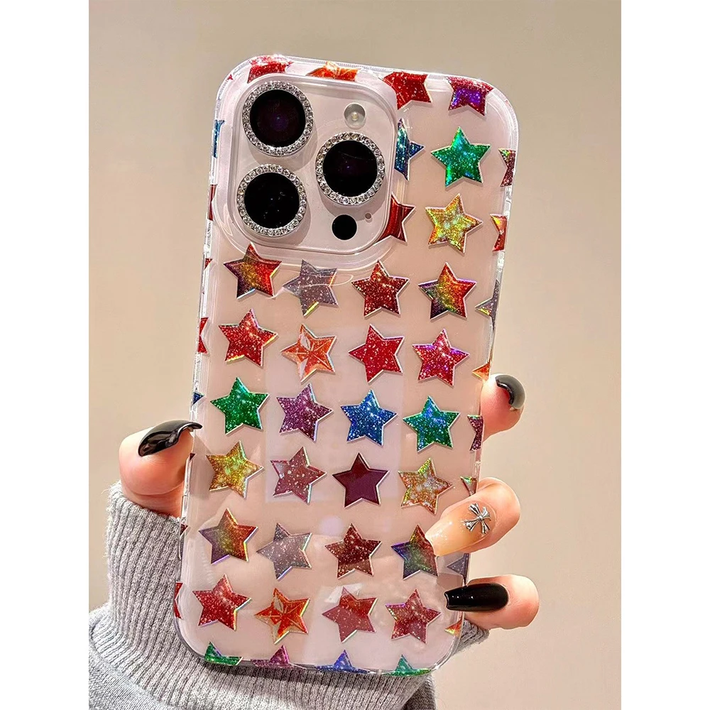 Fundas de teléfono con estampado de estrellas de cinco puntas coloridas a la moda para IPhone 13, 16, 15, 14, 17Pro Max, funda protectora a prueba de golpes