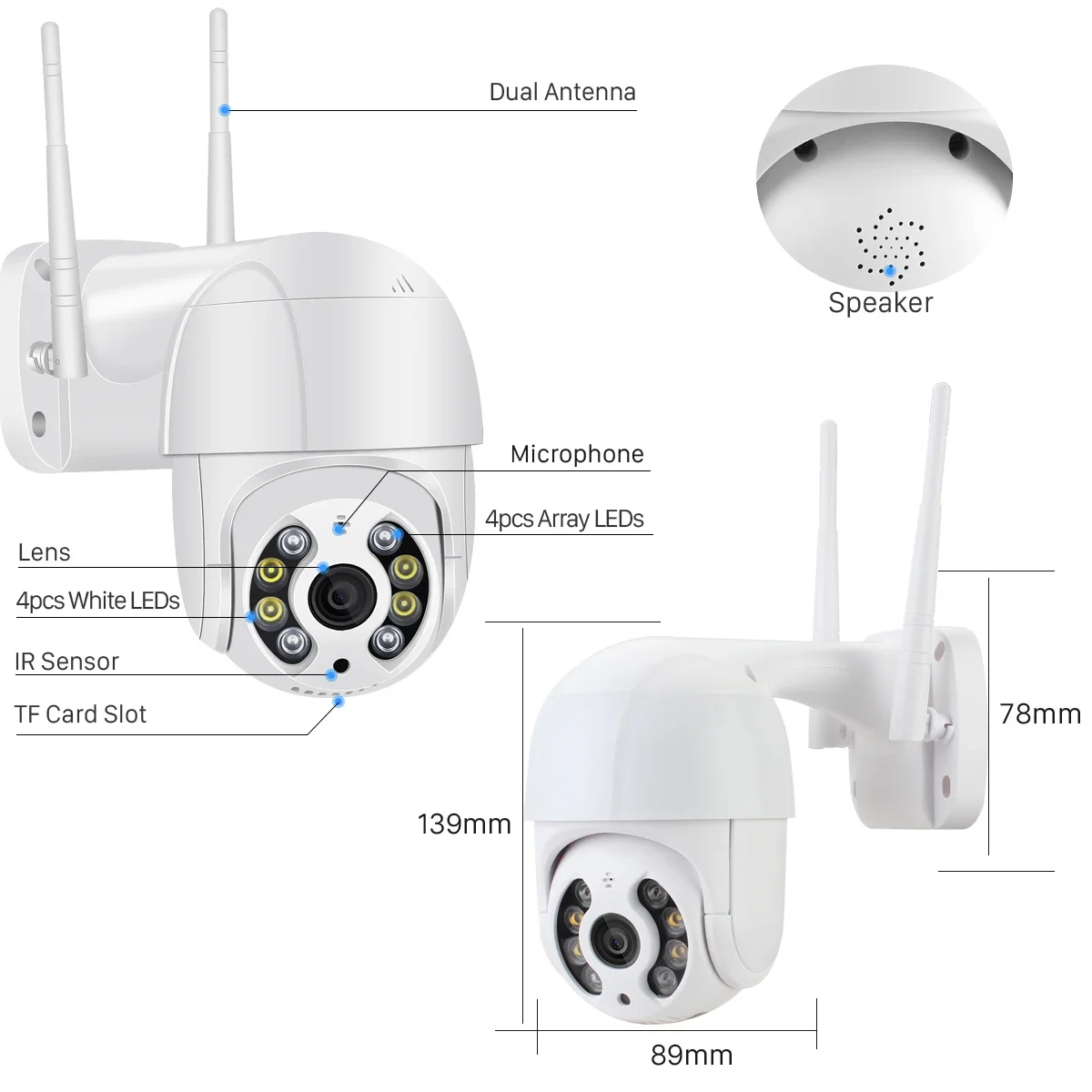 Cámara PTZ con WiFi de 3MP para exteriores, H.265 AI, detección humana, seguimiento automático, domo de velocidad inalámbrico, seguridad del hogar, vídeo CCTV, tarjeta cd - imagen 2