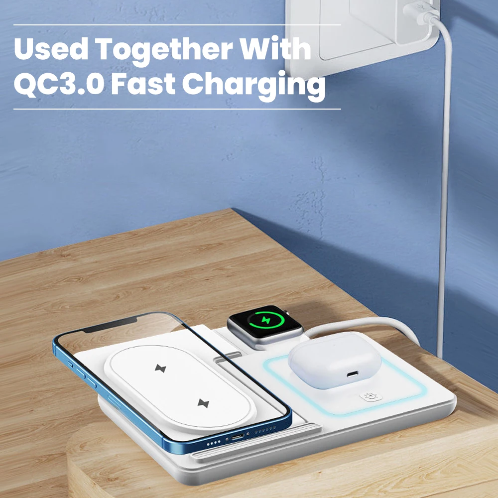 Cargador inalámbrico plegable 3 en 1 QC3.0 magnético 15W cargador de teléfono inalámbrico de carga rápida para iphone teléfono reloj auriculares - imagen 2