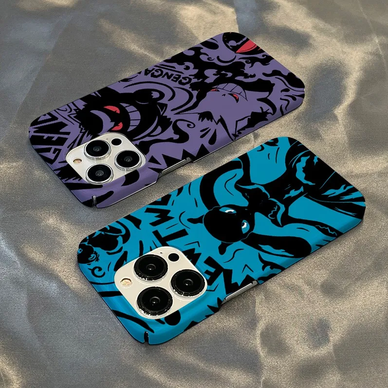 Nueva funda de teléfono negra de Pokémon Gengar para iPhone 16 15 14 13 12 11 Pro Max XS XR XSMax 6 7 8 Plus, funda dura HD brillante para PC