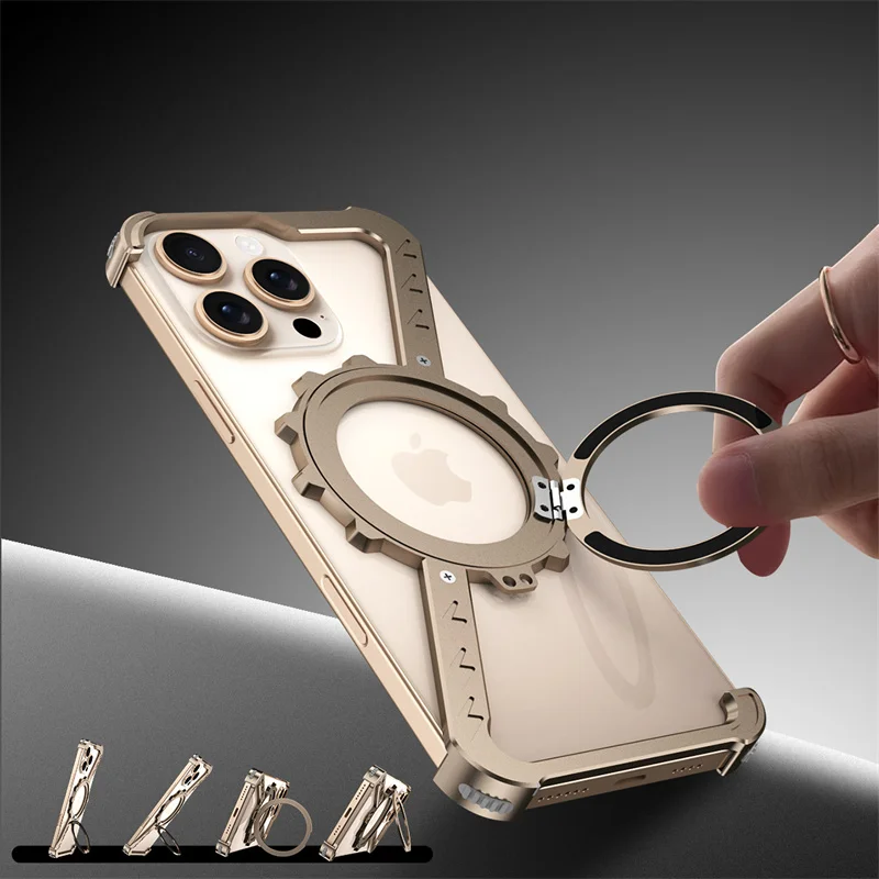 Funda de teléfono de Metal con forma de Z y luz nocturna para iPhone 13, 14, 15 y 16 Pro Max, funda protectora para teléfono, parachoques a prueba de golpes 360 °   Soporte de rotación - imagen 5