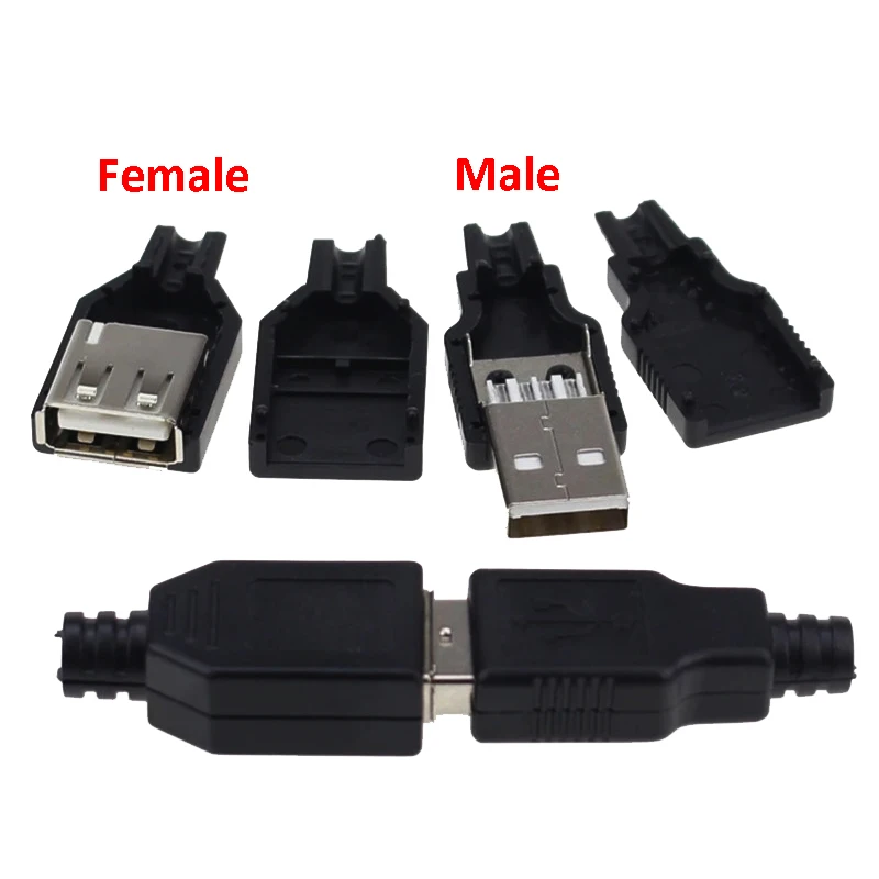 10/30/50 Uds conector USB tipo A macho hembra enchufe de 4 pines con cubierta de plástico negro USB 2,0 tipo A Kits de soldadura DIY - imagen 4