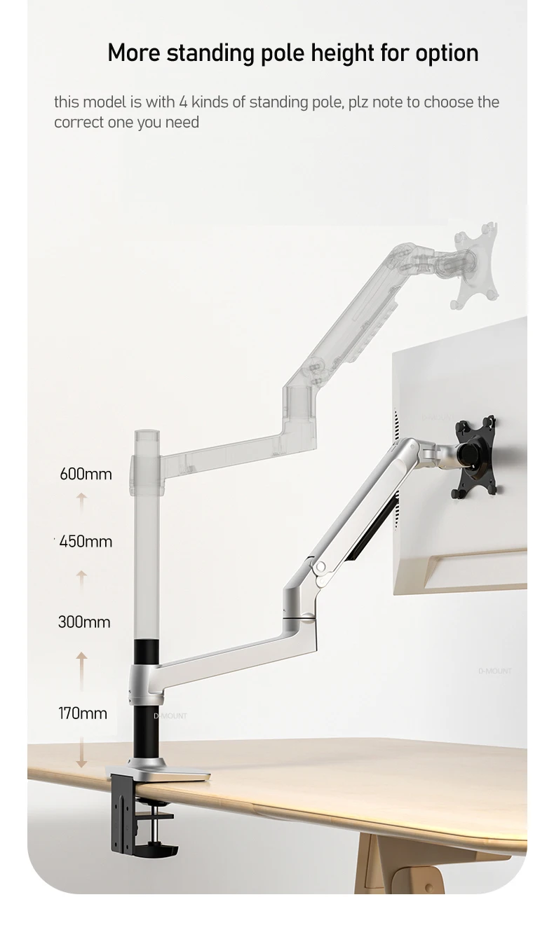 DL-8012II-600 17 "-38" monitor LCD soporte de montaje en pared soporte de TV aluminio 360 girar movimiento completo pivote doble brazo elástico 3-11kg - imagen 3