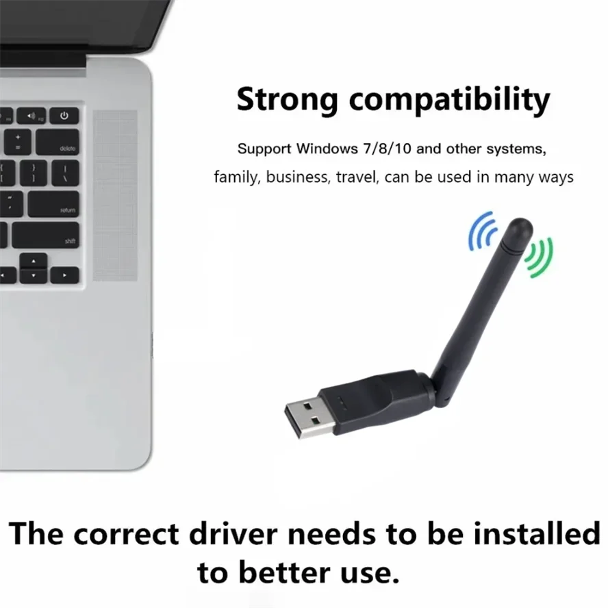 Adaptador USB 2,0 de 2,4 GHz, tarjeta de red inalámbrica WiFi de 150Mbps con antena 802,11 b/g/n Chipset Ralink MTK7601 para ordenador portátil y Windows