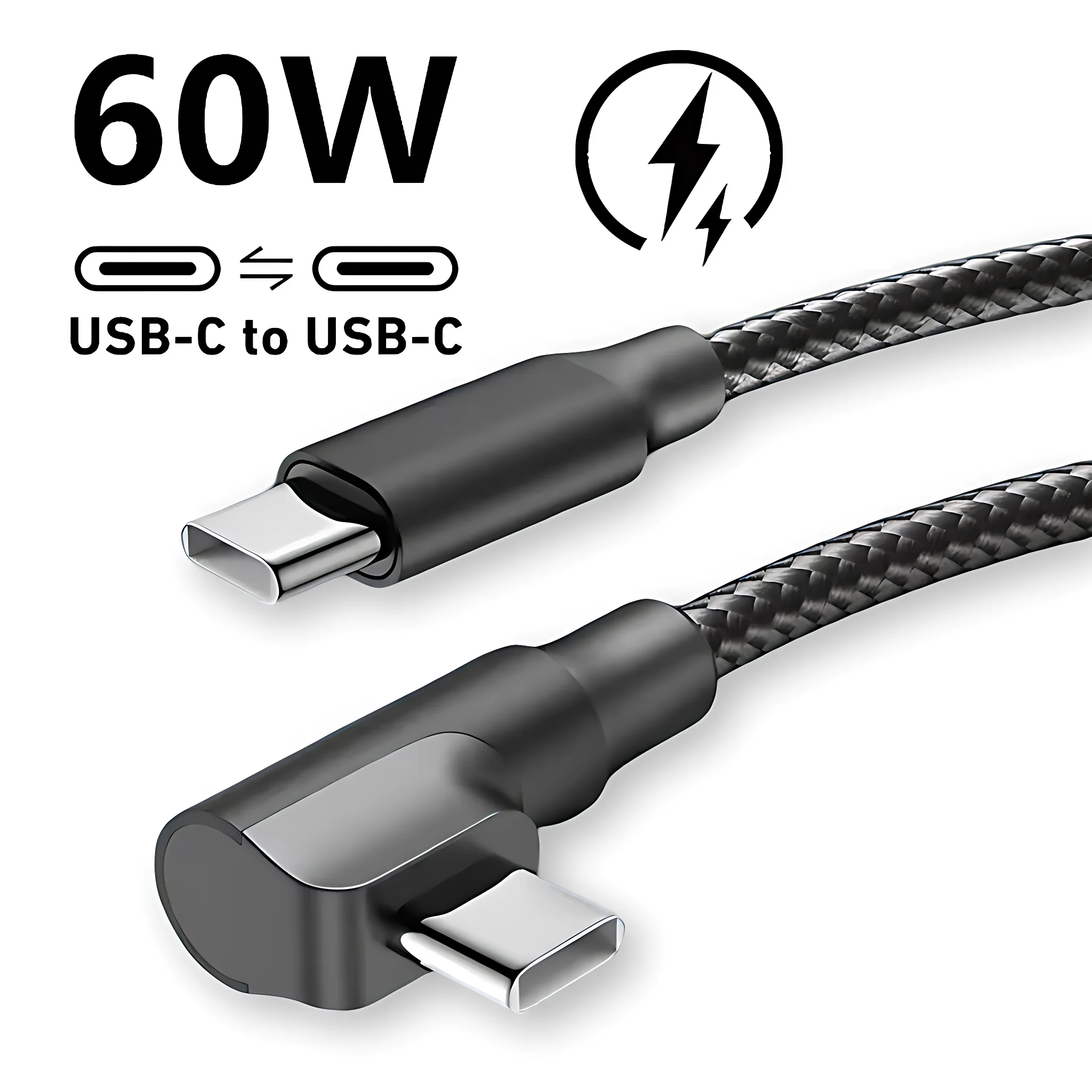 Cable de carga rápida USB C con codo de 90 grados para iPhone 16 15 Pro Max Samsung Xiaomi Redmi POCO OnePlus Cables tipo C trenzados de nailon