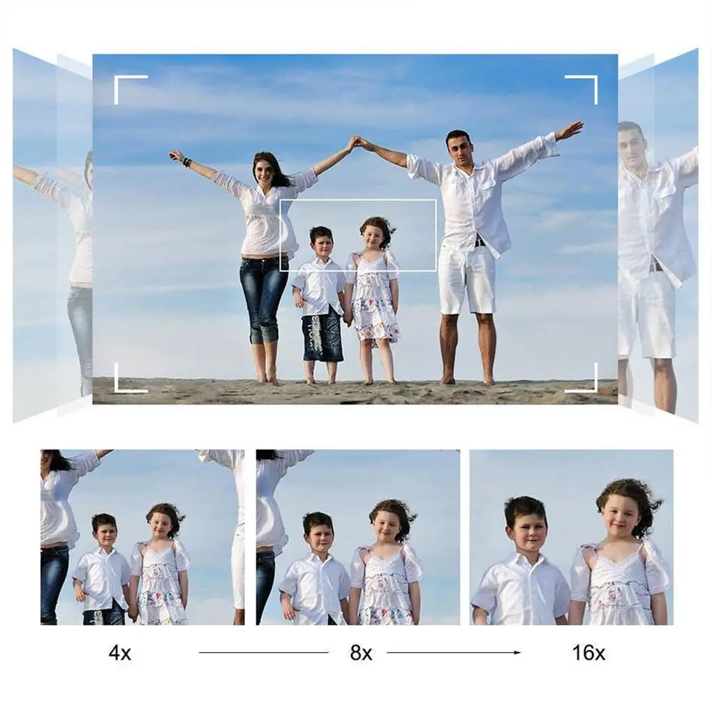 Una familia posando para una foto en la playa