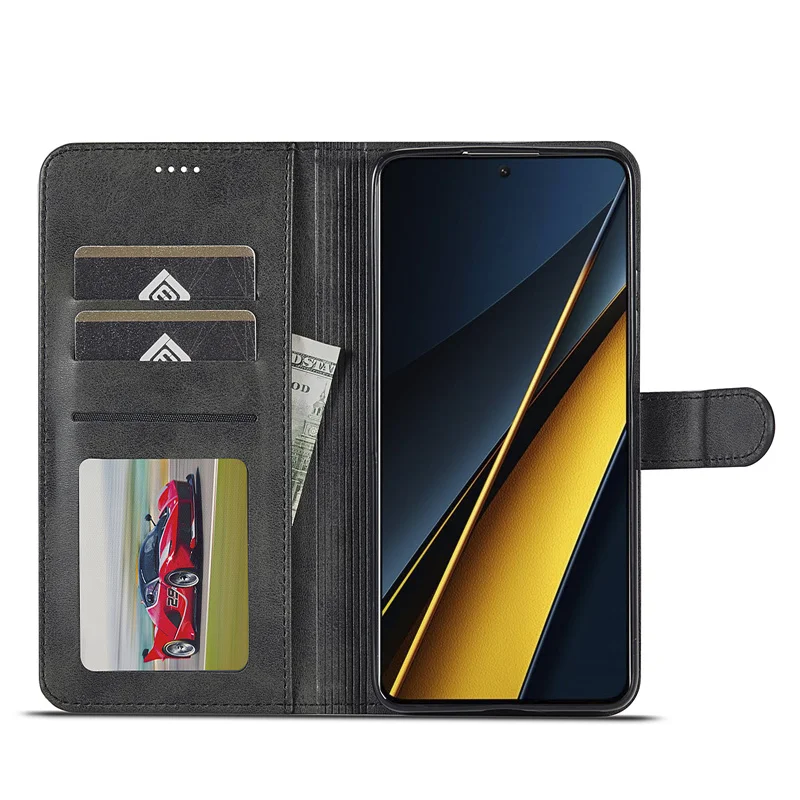 Funda con tapa de cuero tipo billetera para Xiaomi Poco X6 Pro 5G, funda para teléfono M6 Pro 4G, soporte magnético con ranura para tarjetas - imagen 2