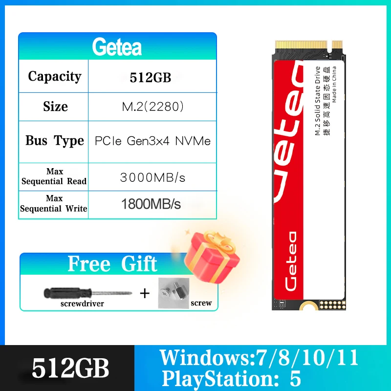 Unidad de estado sólido Getea M.2 NVMe PCIe 512GB 1TB 2TB Disco duro 2280 SSD interno para computadora portátil de escritorio - imagen 5