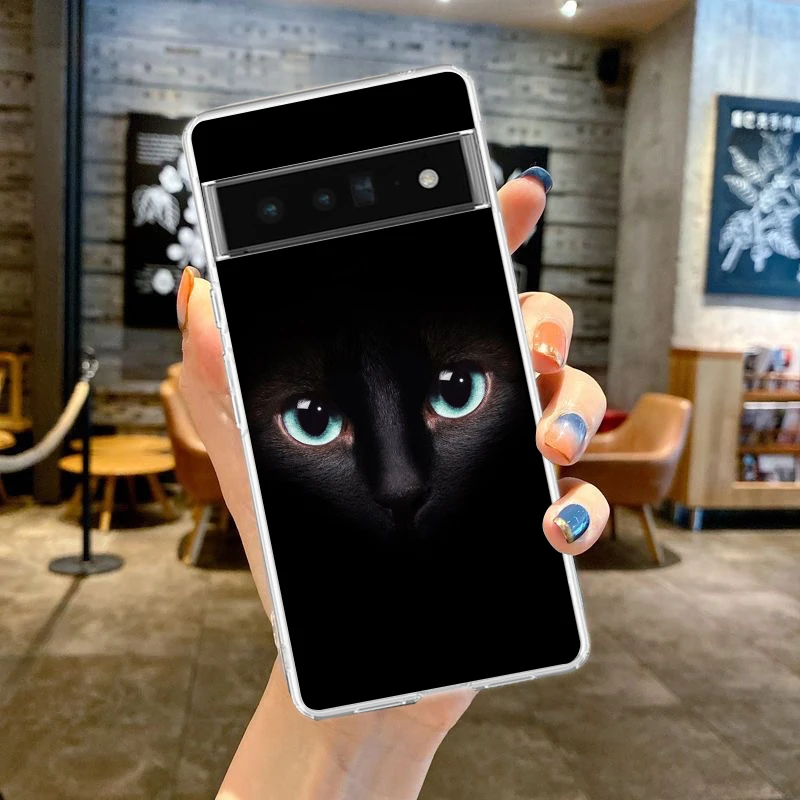 Funda de teléfono con ojo de gato negro para Google Pixel 8 7 6 Pro, carcasa de TPU suave para Pixel 6A 5 4 5A 4A 3A XL 5G, cubierta transparente de silicona - imagen 4