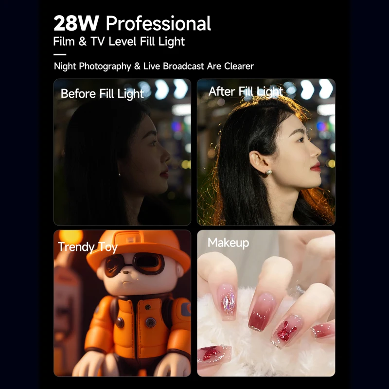 MARTVSEN R7 PRO 28W Luz de vídeo LED magnética Luz de relleno portátil Luz de cámara multifuncional con mango de luz de advertencia roja - imagen 5