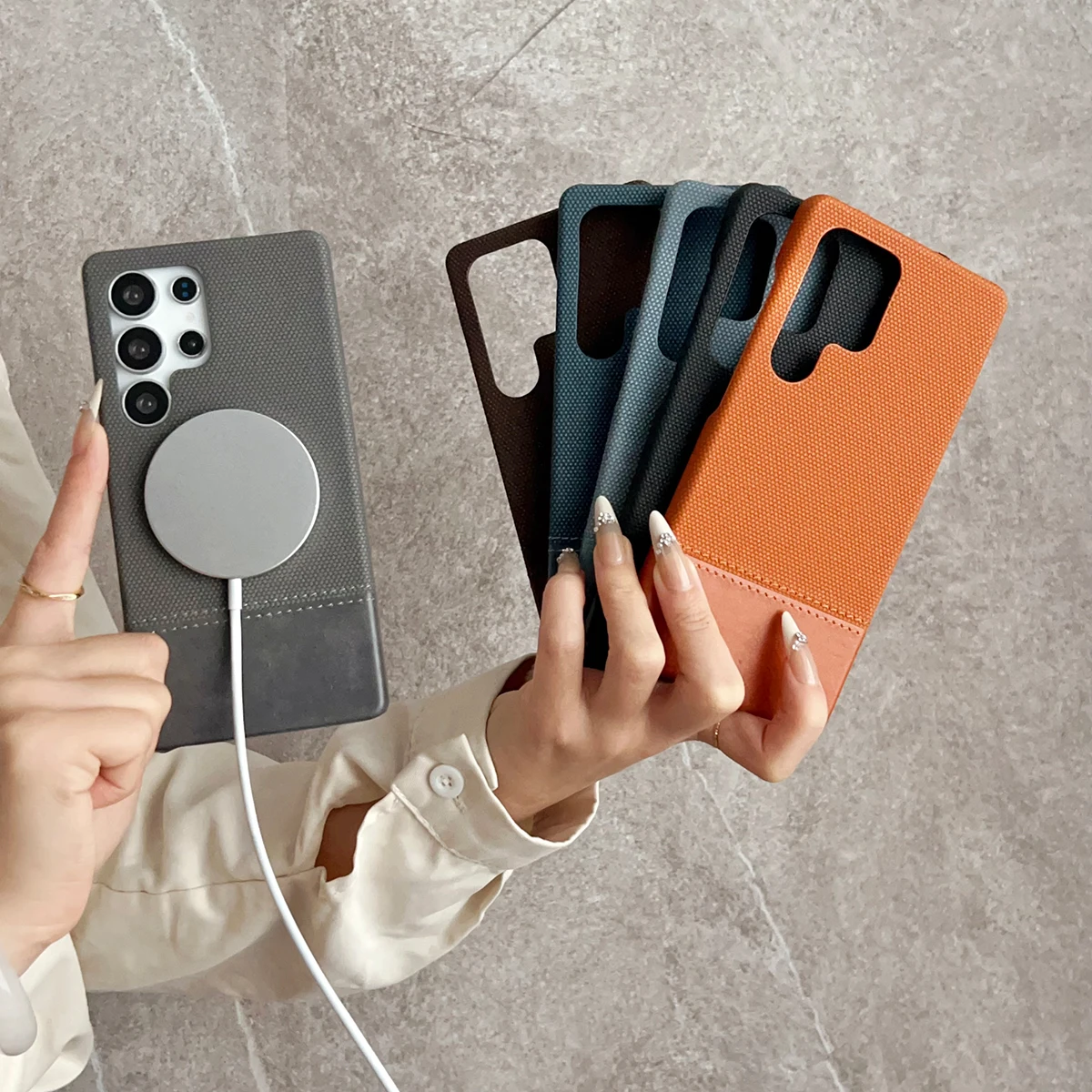 Funda magnética de cuero de tela para Samsung Galaxy S25 S24 S23 Ultra Cover Colorblock imán para Mag-safe Charge Fundas antigolpes - imagen 2