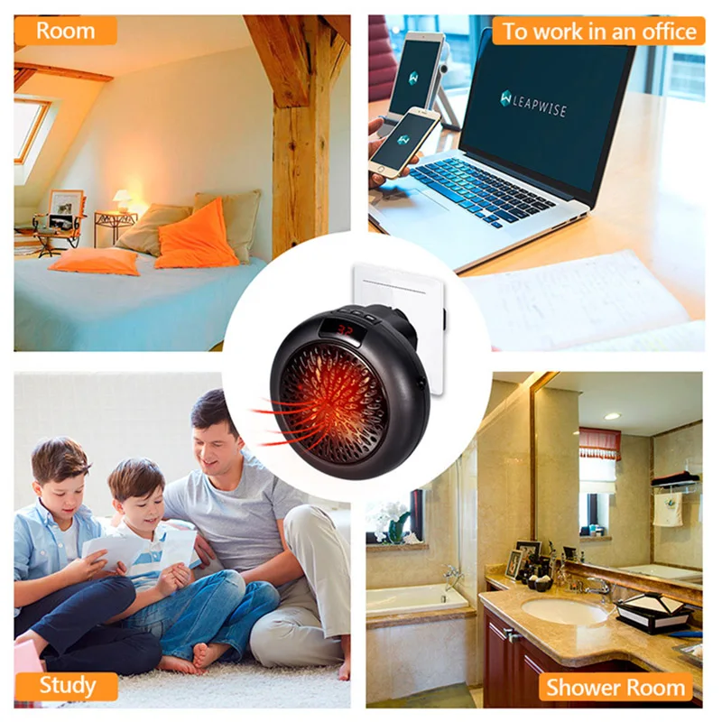 Mini calentador eléctrico enchufable para habitación, termostato ajustable, Personal, con pantalla Led, para oficina y dormitorio, 900W - imagen 5