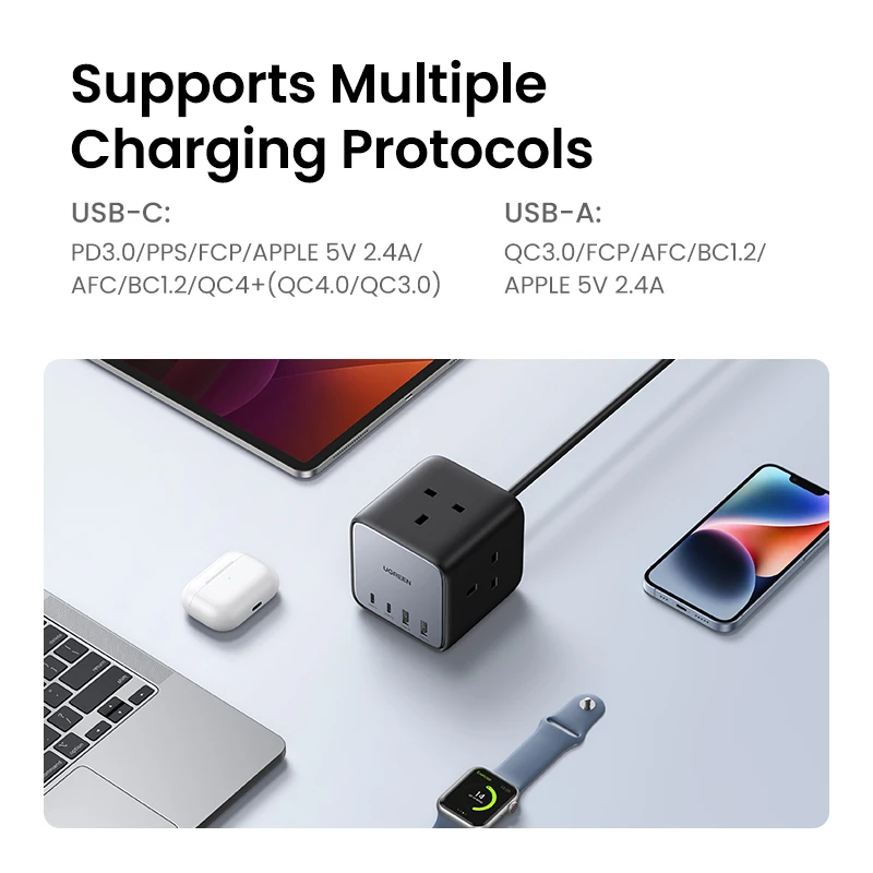 UGREEN-cargador GaN de 65W, estación de carga de escritorio, tira de alimentación USB C, cargador rápido para ordenador portátil, Macbook, iPhone 17, 16, teléfono Android - imagen 5