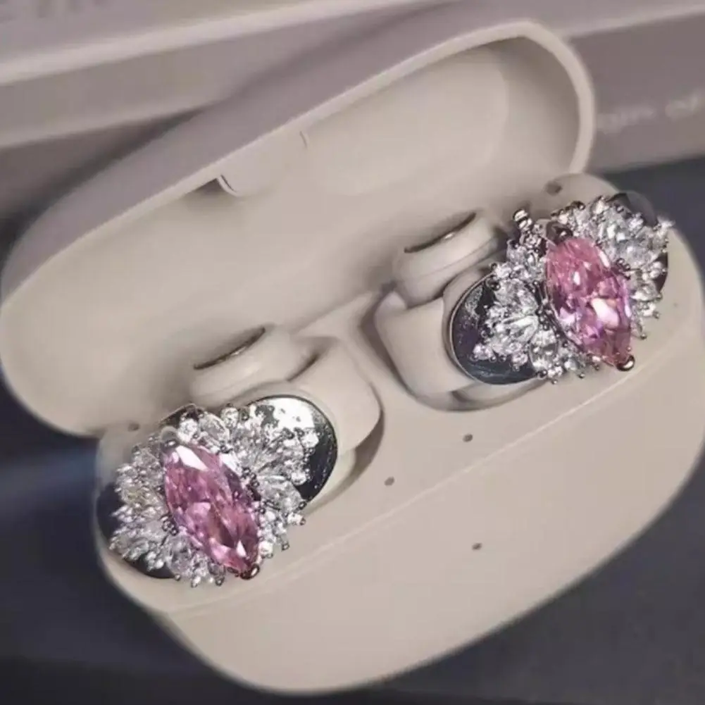 1 par de auriculares de circón con Clip, diseño exquisito, accesorio para auriculares, Flash Diamond, traje DIY personalizado para auriculares OWS - imagen 2