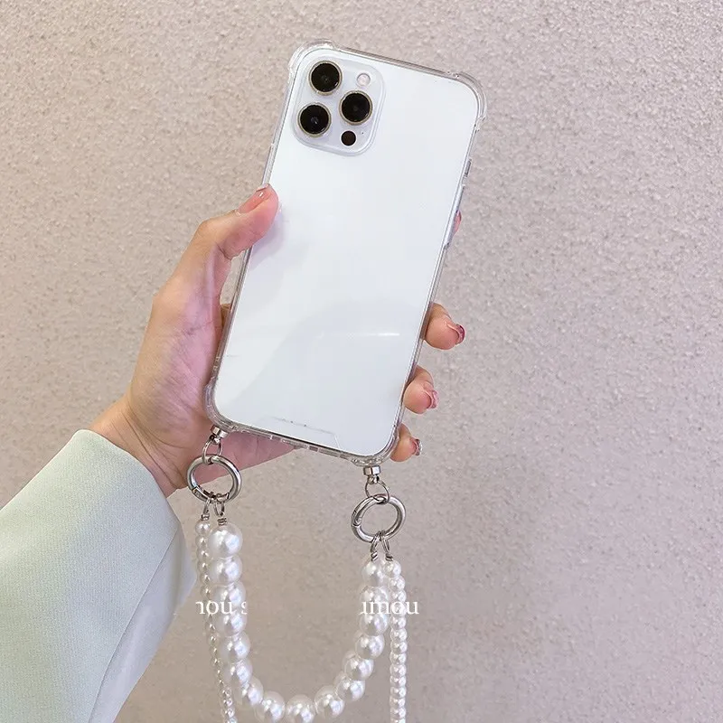 Para Honor 80 Pro cadena de perlas bandolera cordón collar funda para Honor 80 SE 70 Pro Plus 60 Pro 50 Lite 50 SE cubierta suave transparente - imagen 5