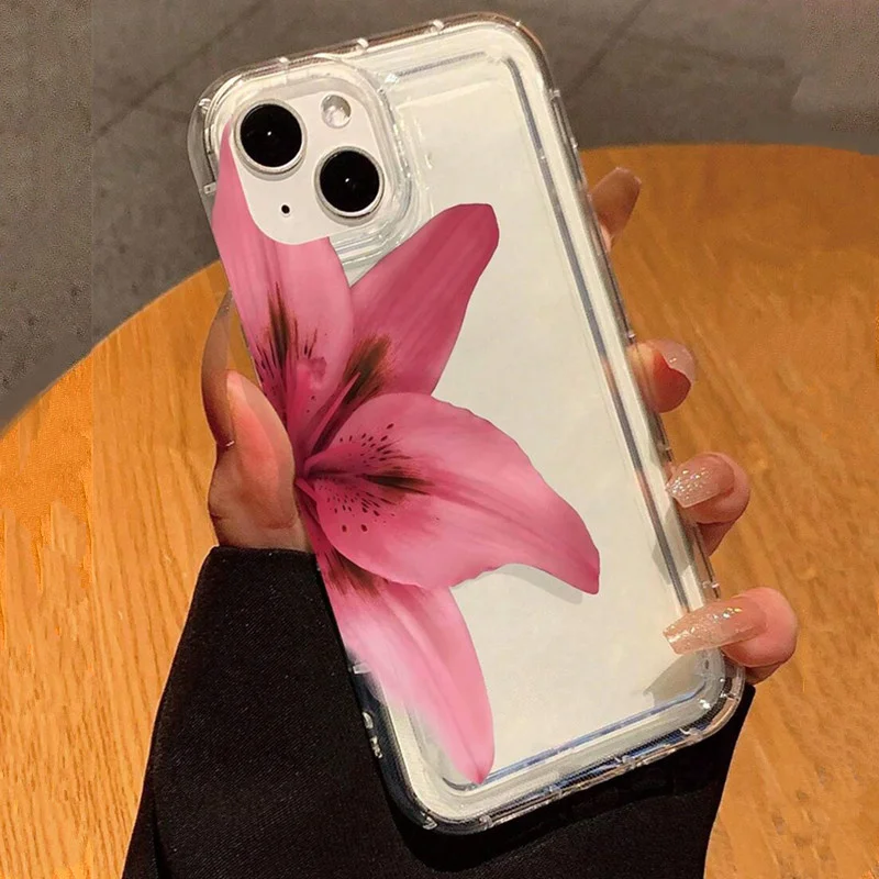 Funda de teléfono transparente con diseño de lirio rosa Ins para iPhone 16 16e 14 13 15 Pro Max 11 12 Pro Mini 7 8 Plus SE 2022 cubierta a prueba de golpes - imagen 4