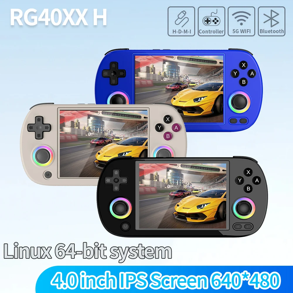 Consola de juegos portátil RG40XX H, Joystick con pantalla IPS de 4,0 pulgadas, compatible con 5g, WiFi, Bluetooth, iluminación RGB, consola de videojuegos Retro