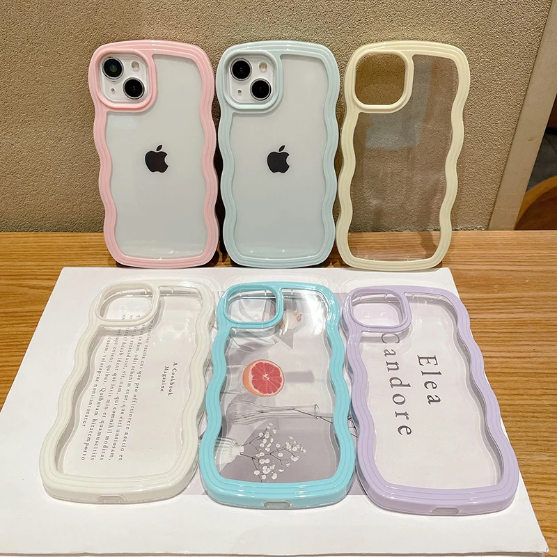 Bonita funda de parachoques transparente con ondas rizadas para iPhone 13, 11, 12, 14, 15 16 Pro Max 17 Air XS XR, cubierta estética suave y transparente a prueba de golpes - imagen 3