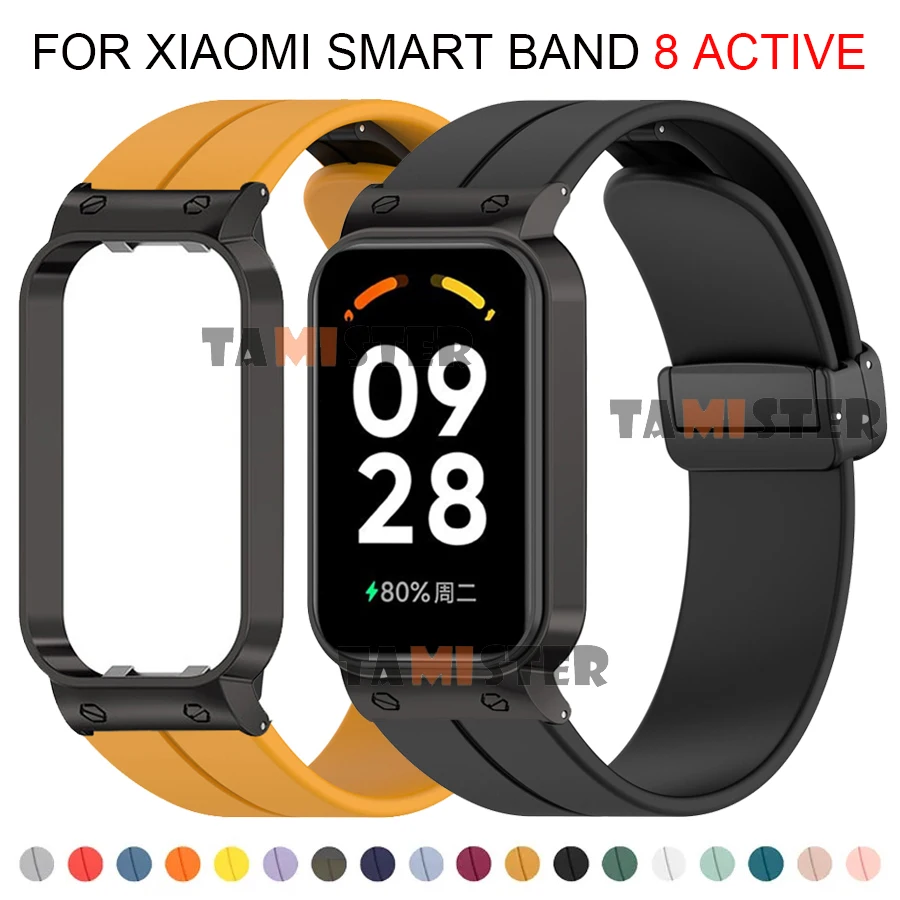 Correa de silicona para Xiaomi Smart Band 8, Correa de reloj activa, pulsera con hebilla magnética de Metal, Correa para Mi Band 8 Active