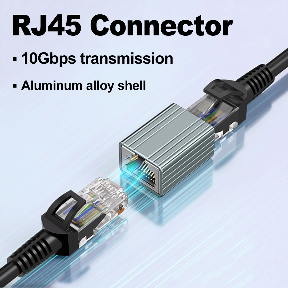 Extensor de Cable Ethernet de carcasa de aleación de aluminio de 10Gbps, acoplador RJ45 Cat 5 Cat 6 Cat 6a, conector hembra a hembra de red Gigabit