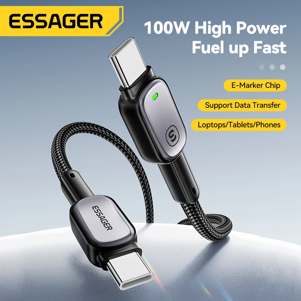 Essager 100W tipo C a tipo C Cable para iPhone16 15 Xiaomi Samsung Huawei PD carga rápida para Macbook Tablet portátil Cable LED - imagen 2