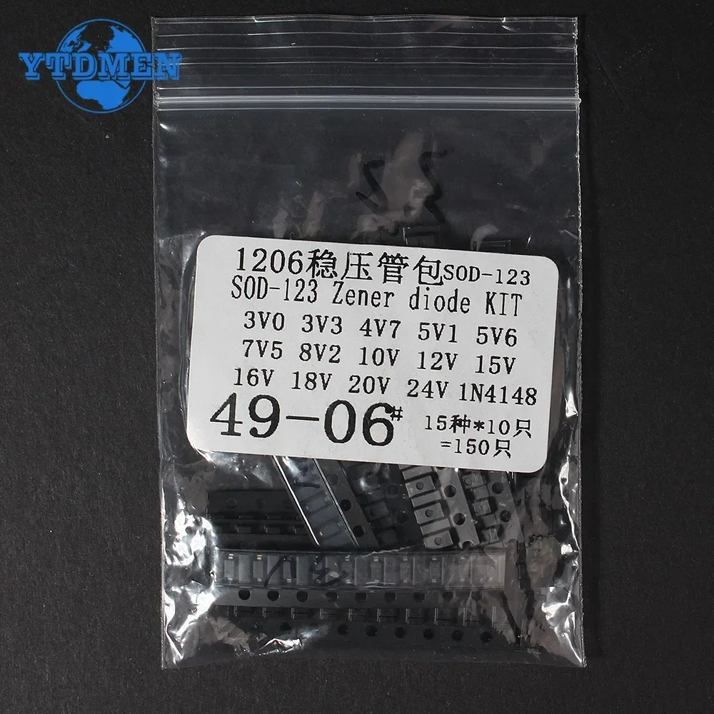 150 Uds Kit de diodo Zener SOD-123 1206 SOD-323 0805 diodo Zener SMD 15 valores 3,3 V 4,7 V 5,1 V 5,6 V 7,5 V 8,2 V 10V 12V 15V - imagen 2