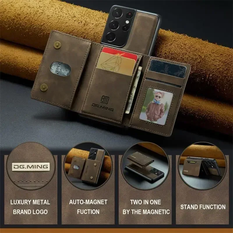 Funda de cuero de lujo con atracción magnética para teléfono, carcasa con tarjetero para Samsung Galaxy S23, S20, S21 FE, S22 Plus, Note 20 Ultra - imagen 2