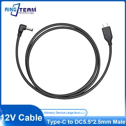Cable de alimentación PD tipo C de 12V, USB-C a ángulo recto DC5.5 x 2,5 MM, cabezal macho, enrutador óptico de impresora ONU, fuente de alimentación, línea de señuelo