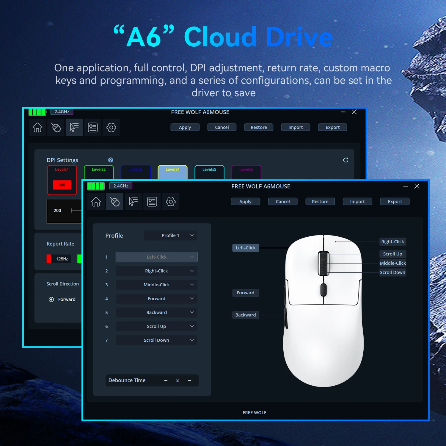 Ratón inalámbrico FREEWOLF A6, 1000 Hz, conexión trimodal, PAW3311 24000 ppp, ratón macro para juegos - imagen 5