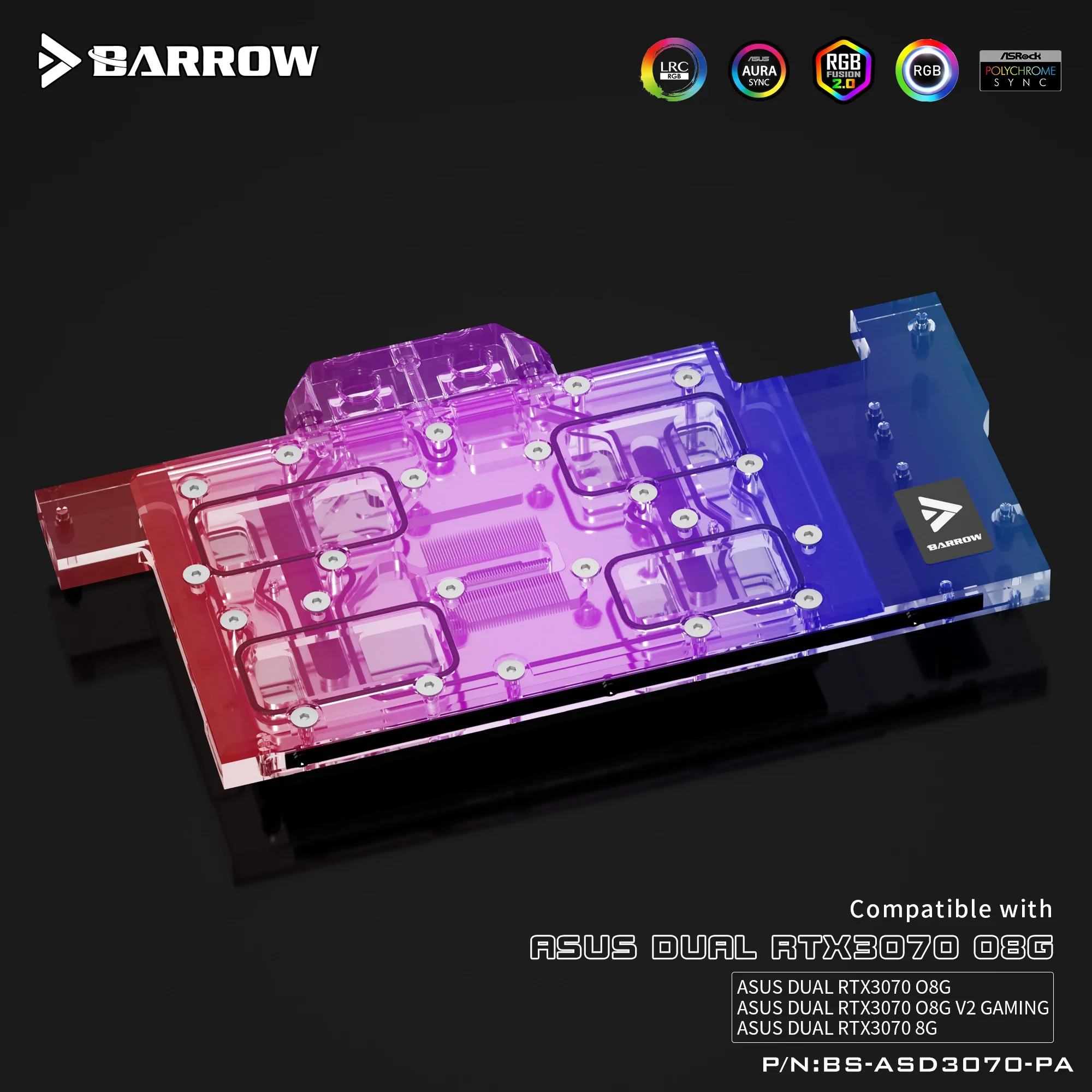 Barrow GPU bloque de agua para ASUS DUAL RTX3070 O8G/8G enfriador de tarjeta gráfica 5V ARGB 3PIN AURA SYNC - imagen 5