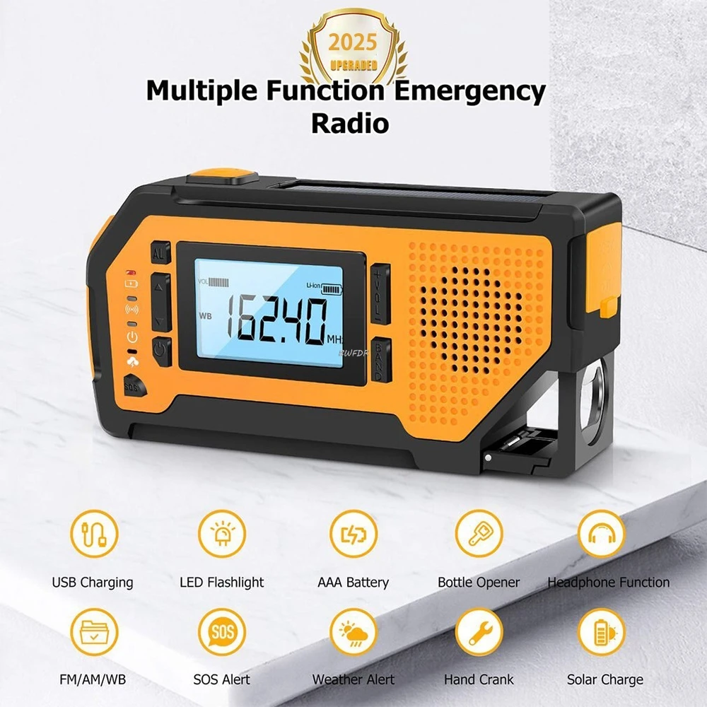 Radio de emergencia con Bluetooth, altavoz portátil para exteriores, Radio Solar con manivela, receptor AM/FM, alarma SOS, linterna LED - imagen 2