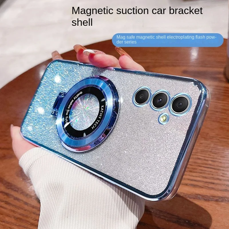 Funda trasera para Samsung Galaxy A55, A35, A25, carcasa suave brillante con anillo, protección magnética, A05, A15, A05S - imagen 2