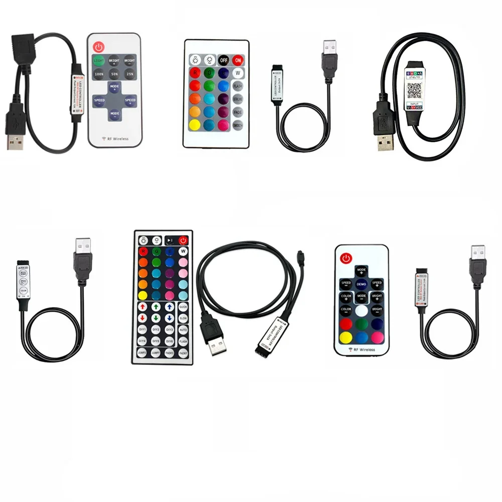 Tira de luces LED USB de 5V CC, mando a distancia RGB con Bluetooth, Control remoto IR inalámbrico RF para tira de luces LED, decoración del hogar