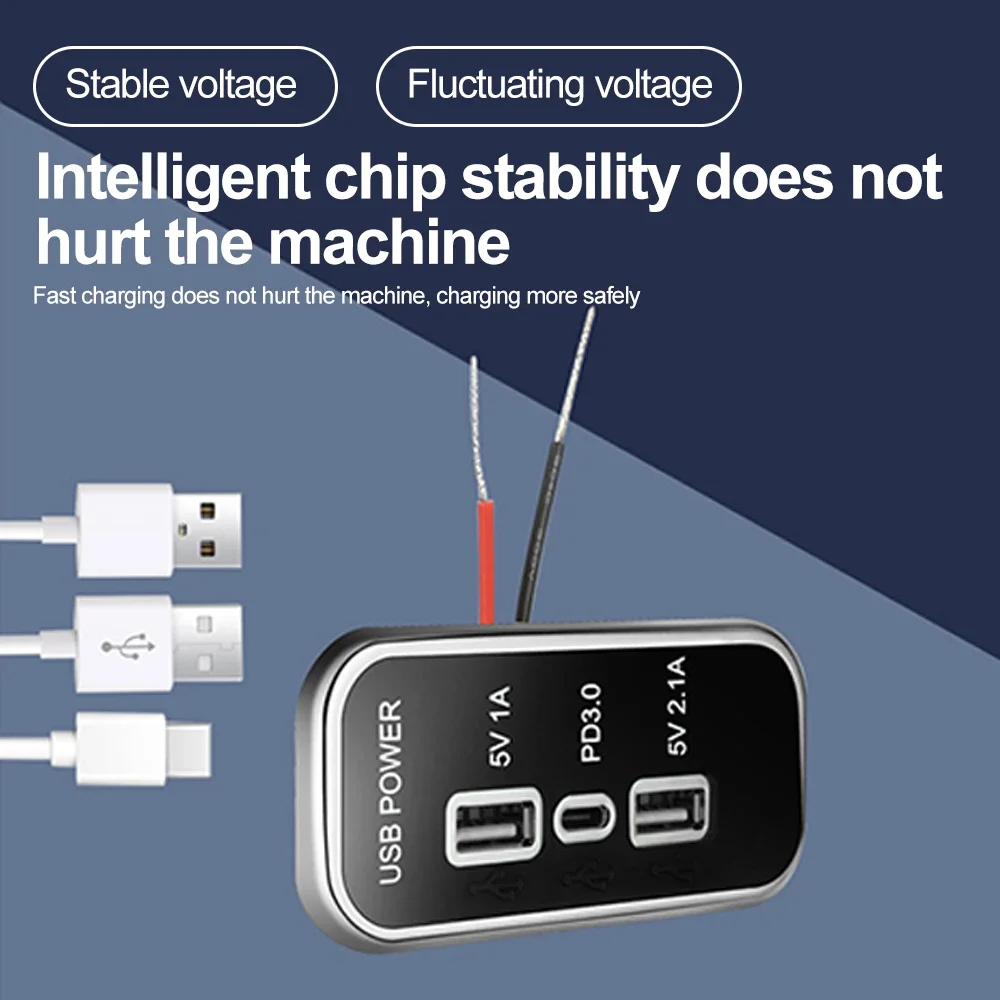 3 puertos 35,5 W PD tipo C 2.1A 1A USB cargador de coche enchufe 12/24V para motocicleta Auto camión ATV barco RV Bus adaptador de corriente salida - imagen 3