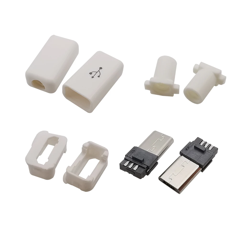 10 Uds 6mm 8mm Micro USB tipo soldadura enchufe macho conectores de 5 pines 4 en 1 enchufes DIY toma de carga trasera USB negro blanco - imagen 5
