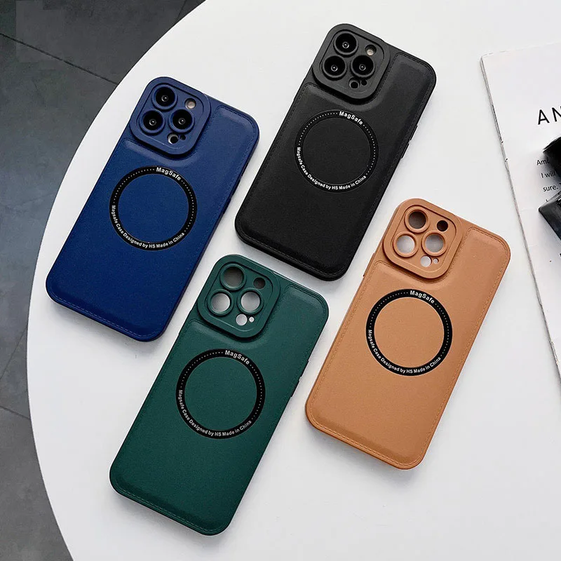 Funda de teléfono con carga inalámbrica Magsafe magnética de lujo para iPhone 13, 12, 11, 14, 15 Pro Max 15 Plus, funda de silicona de cuero a prueba de golpes - imagen 2