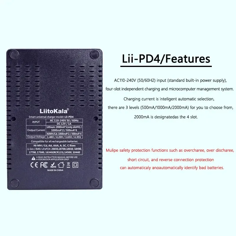 Liitokala Lii-PD4 LCD 3,7 V/1,2 V/3,2 V/3,8 V NiMH 18650 16340 18350 18500 21700 20700 26650 recarga de cargador mental de batería de litio - imagen 2