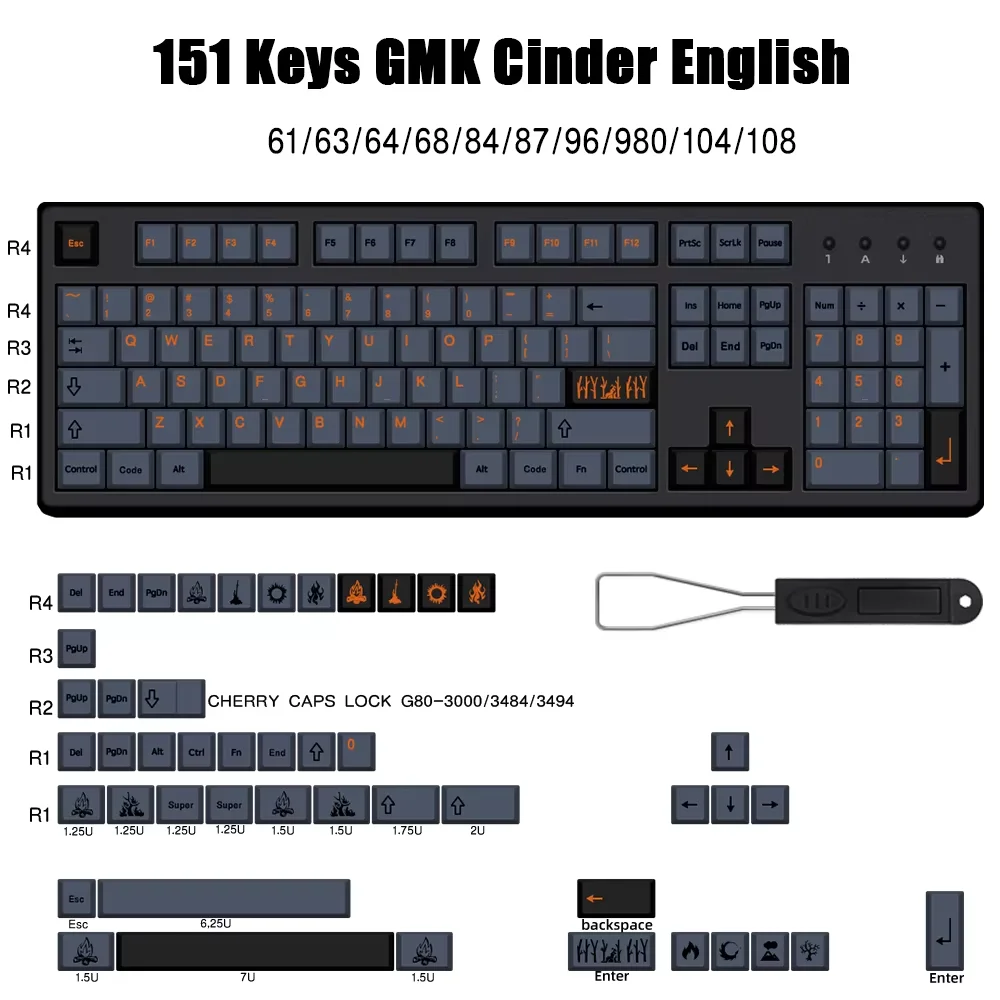 GMK-teclas de Cinder, teclas de perfil de cereza japonés, inglés, PBT, 5 lados, sublimación, Teclado mecánico, para MX Switch 61/63/64