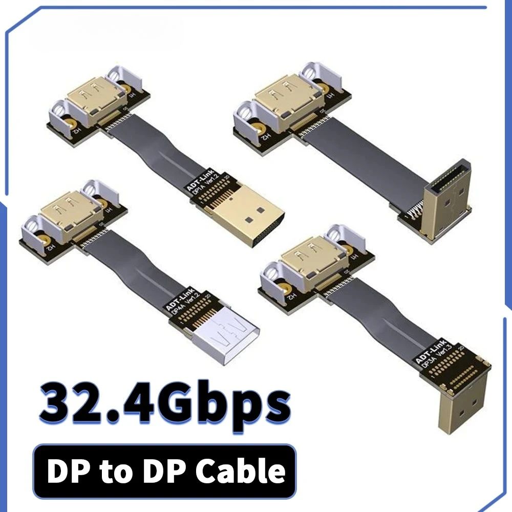 Cable de extensión de cinta DisplayPort 1,2 blindado ADT, Cable plano FPC macho-hembra, conector de ángulo DP de 90 grados/soporte de montaje de tornillo - imagen 2