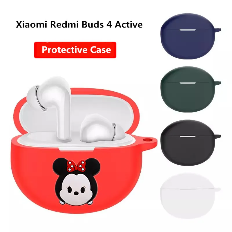 Disney-funda protectora para auriculares Redmi Buds 4, carcasa de silicona activa para auriculares inalámbricos, caja de carga con gancho