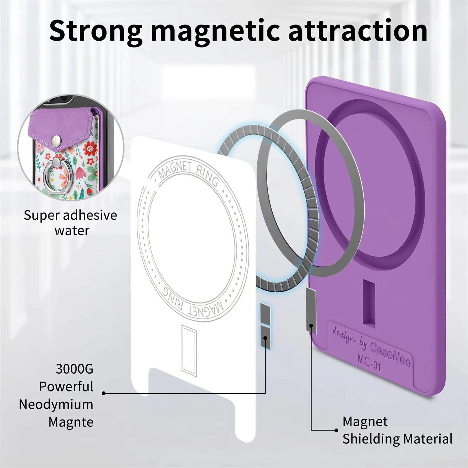 Bolsa de tarjetas magnéticas para iPhone, 15 Pro Max, 14 Plus, 13, 12, Magsafe, fuerte atracción, pintura, ranura para tarjeta, BILLETERA, soporte para anillo - imagen 5