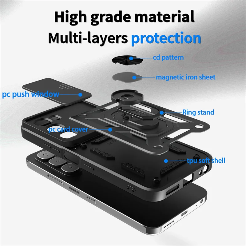 Para Infinix Hot 60 Pro Plus funda con soporte de anillo magnético para Infinix Hot60Pro 60i protección de lente deslizante soporte a prueba de golpes cubierta dura - imagen 5