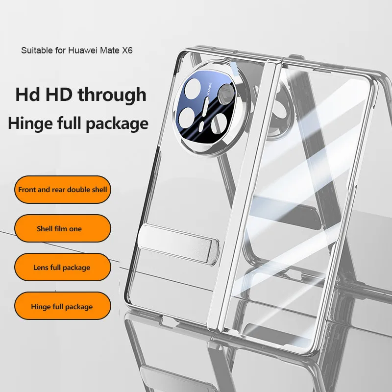 Funda transparente para Huawei Mate X6 5G, bisagra magnética galvanizada, soporte, cubierta protectora completa con película templada