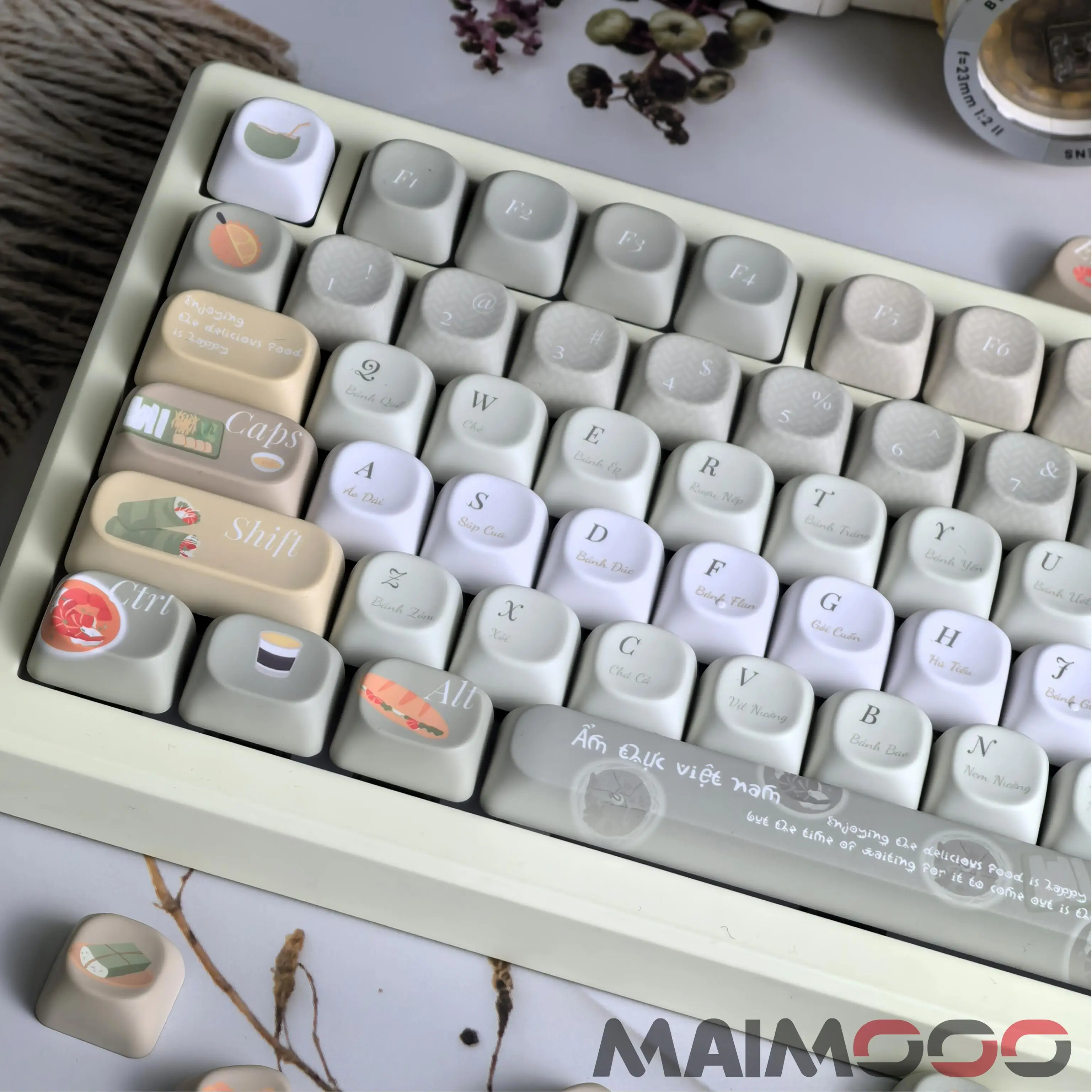 Teclas grises y verdes, perfil PBT MOA, rollo de resorte gourmet vietnamita, Baguette, sopa agria, bonitas teclas de comida, Teclado mecánico DIY - imagen 4
