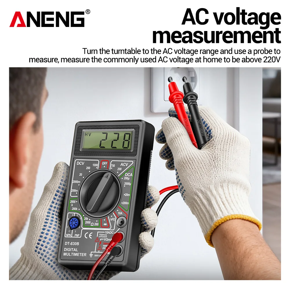 ANENG-multímetro Digital DT830B, herramienta profesional para electricista, medidor de voltaje CA/CC, diodo triodo de corriente CC, medidor portátil - imagen 3