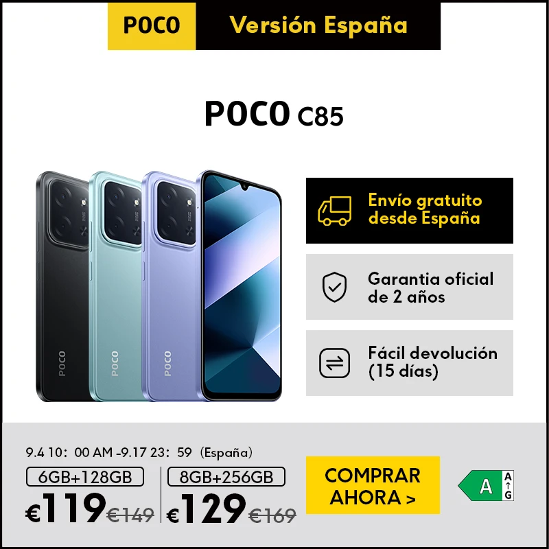 Official | POCO C85 Batería masiva de 600 mAh(typ), Pantalla inmersiva de 6,9'', Cámara dual AI de 50 MP de alta claridad